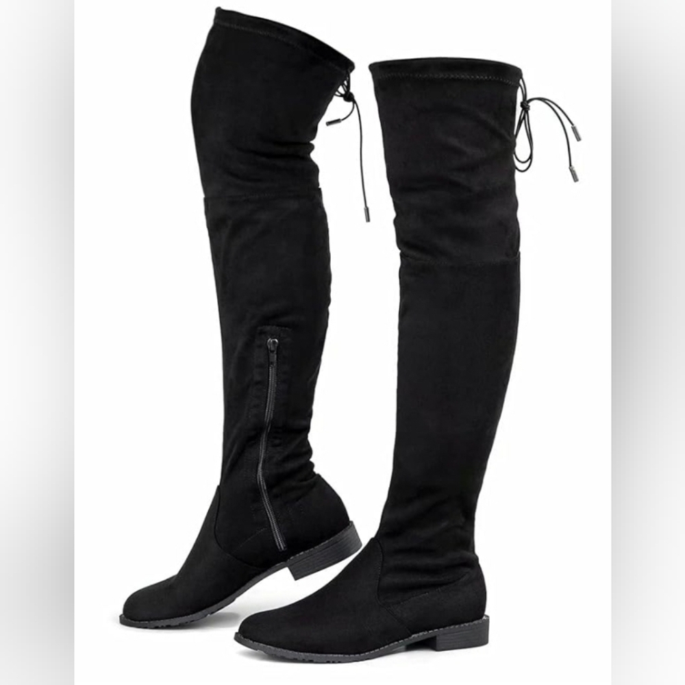 Black Over-the-Knee Faux Suede Women's Boots